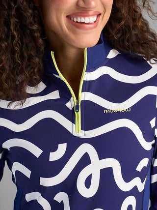 Model is wearing size small in The Brooksie - Rally Print pullover.