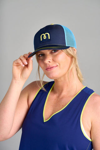 Model is wearing the Trucker Hat. 