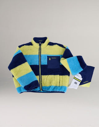 The Betsy Multicolored Striped fleece, the Traveler Midnight legging, and the Socks in White.